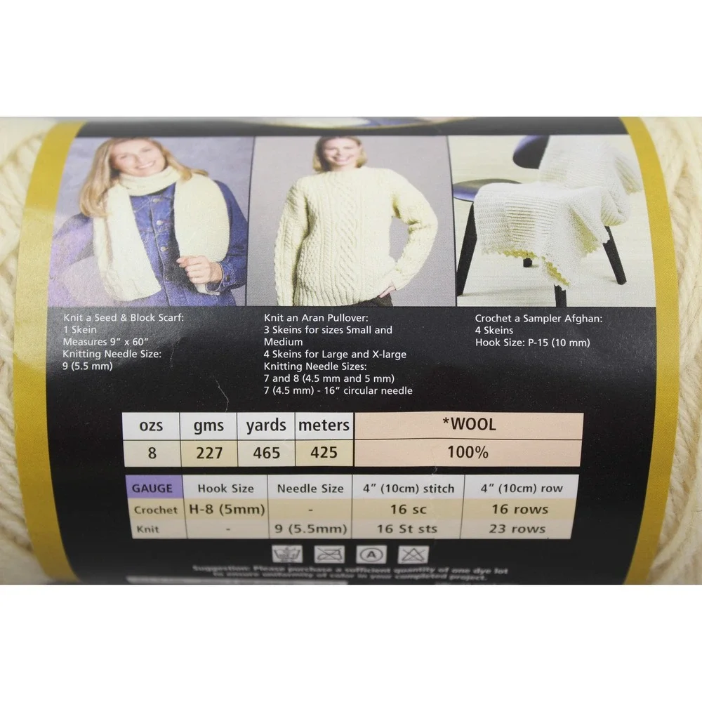 Lion Brand Yarn 8oz Natural Fishermen's Wool 100% Virgin Wool 3 Skeins